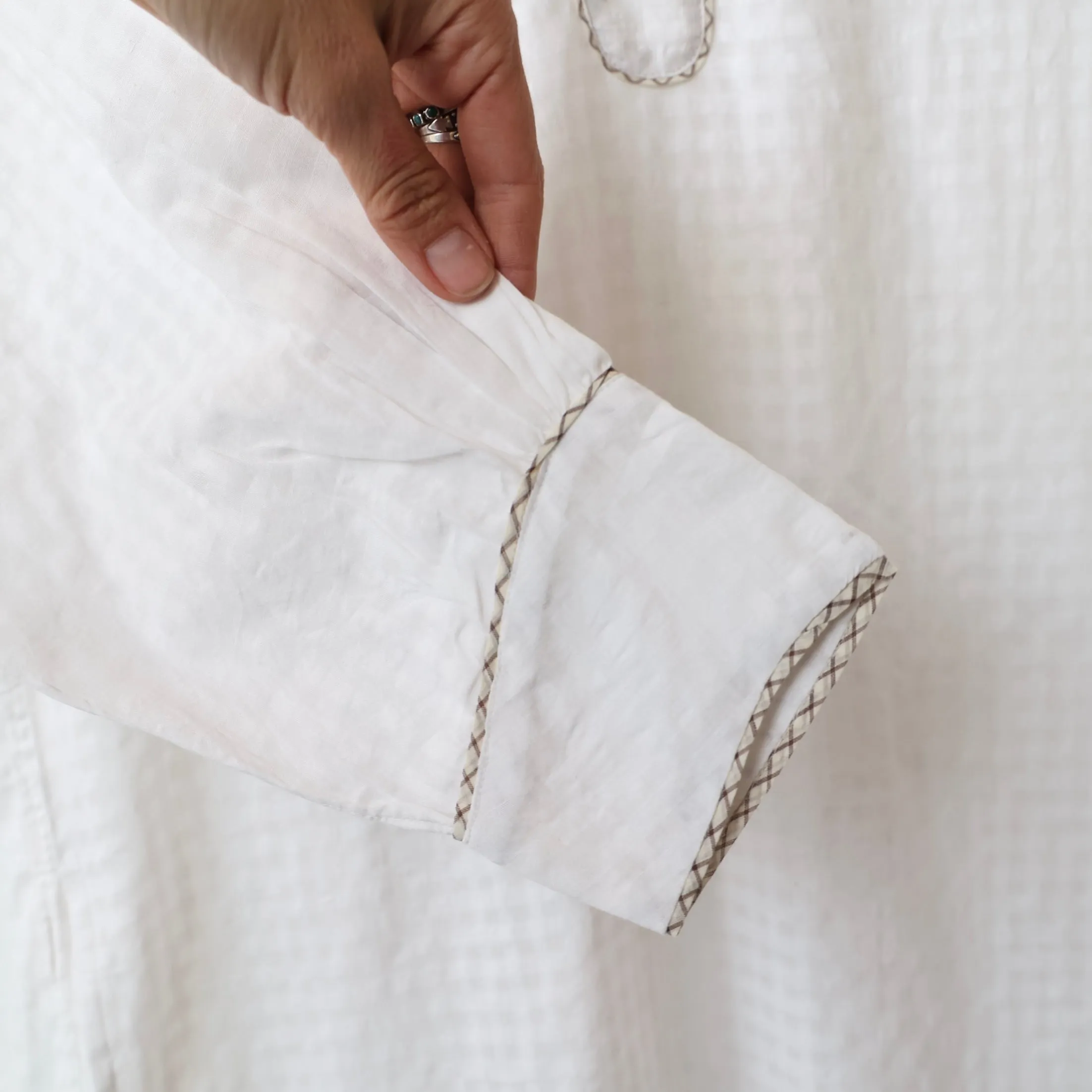 P. Le Moult Lightweight Night Shirt - White on White Gingham
