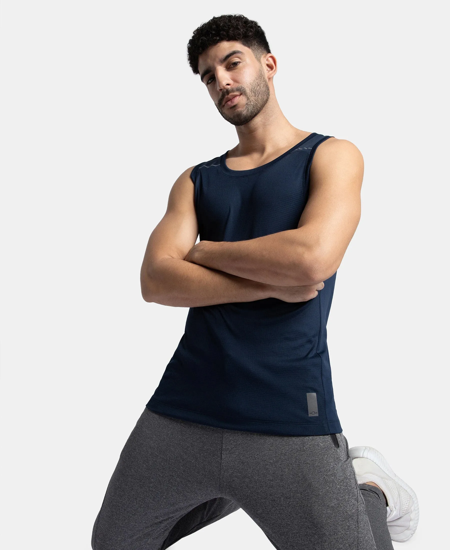 Pack of 2 Lightweight Microfiber Solid Tank Top with Breathable Mesh - White & Navy