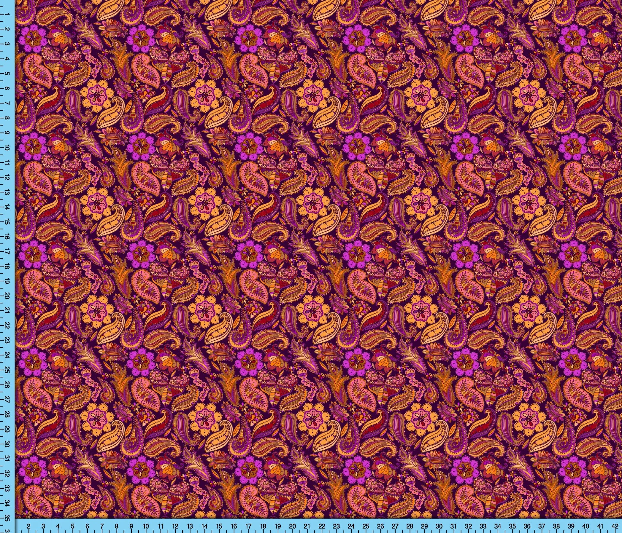 Paisley Floral Fabric By The Yard Printed on the fabric of your choice, Red Pink Orange Fashion Colors