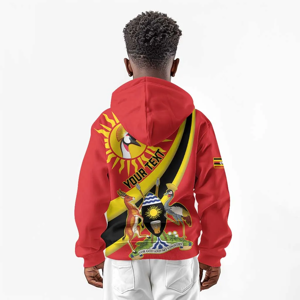 Personalised Afro Uganda Kid Hoodie Black Crowned Crane With Coat Of Arms LT15