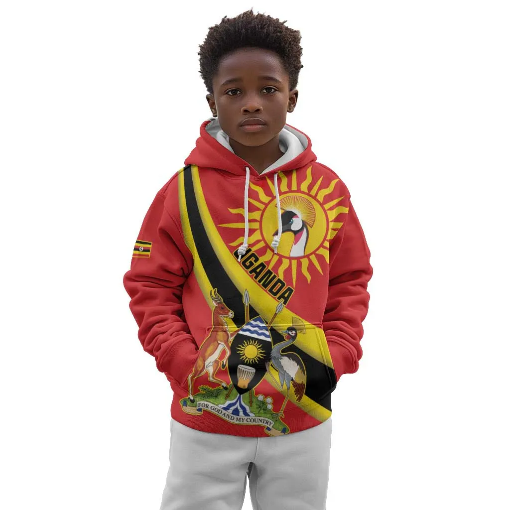 Personalised Afro Uganda Kid Hoodie Black Crowned Crane With Coat Of Arms LT15