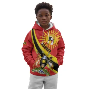 Personalised Afro Uganda Kid Hoodie Black Crowned Crane With Coat Of Arms LT15
