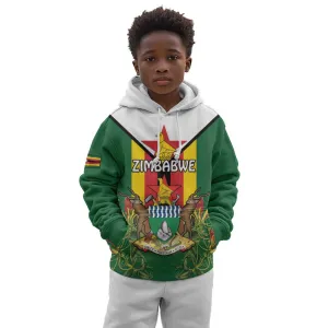 Personalised Zimbabwe Independence Day Kid Hoodie Coat Of Arms Fire Lilies LT15