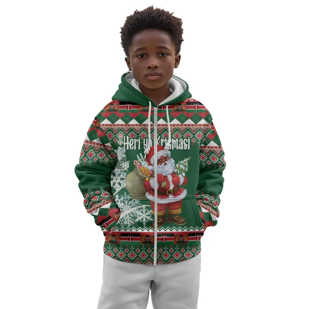 Personalized Afro Kenya Christmas Kid Hoodie African Santa -  Folk Pattern LT18