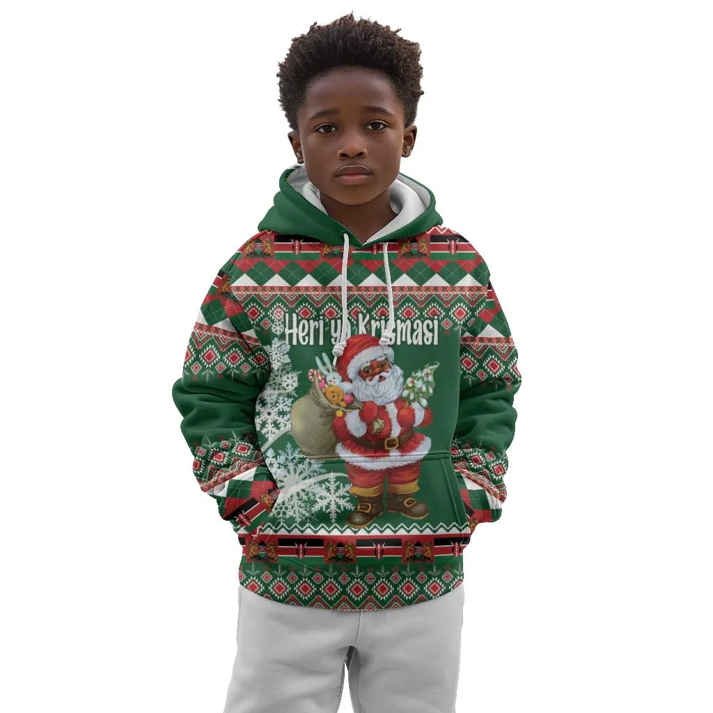 Personalized Afro Kenya Christmas Kid Hoodie African Santa -  Folk Pattern LT18