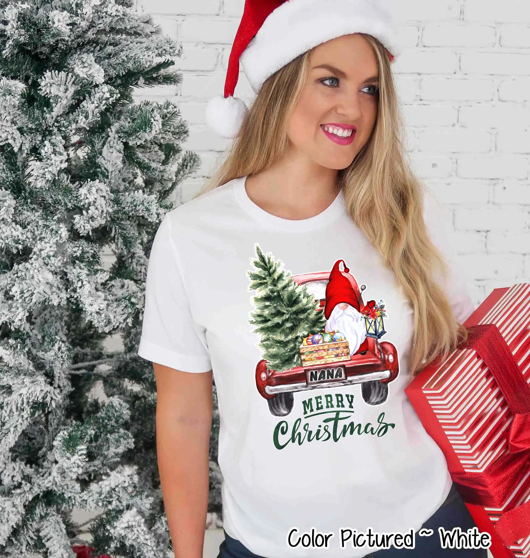 Personalized Gnome in Truck Merry Christmas Tee or Sweatshirt