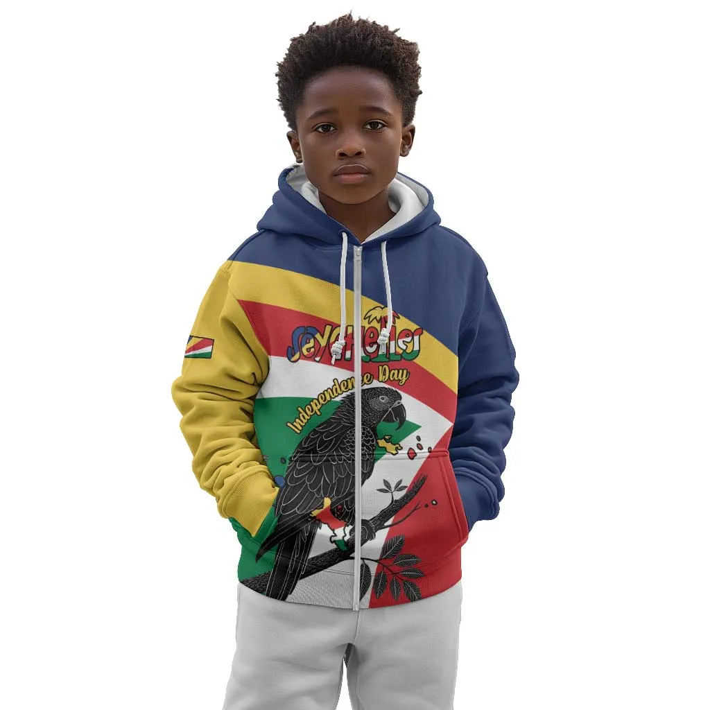 Personalized Happy Seychelles Independence Day Kid Hoodie Black Parrot Coat Of Arms LT15