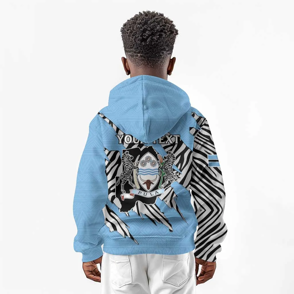 Personalized Lefatshe la Botswana Kid Hoodie Coat Of Arms - African and Zebra Patterns LT15