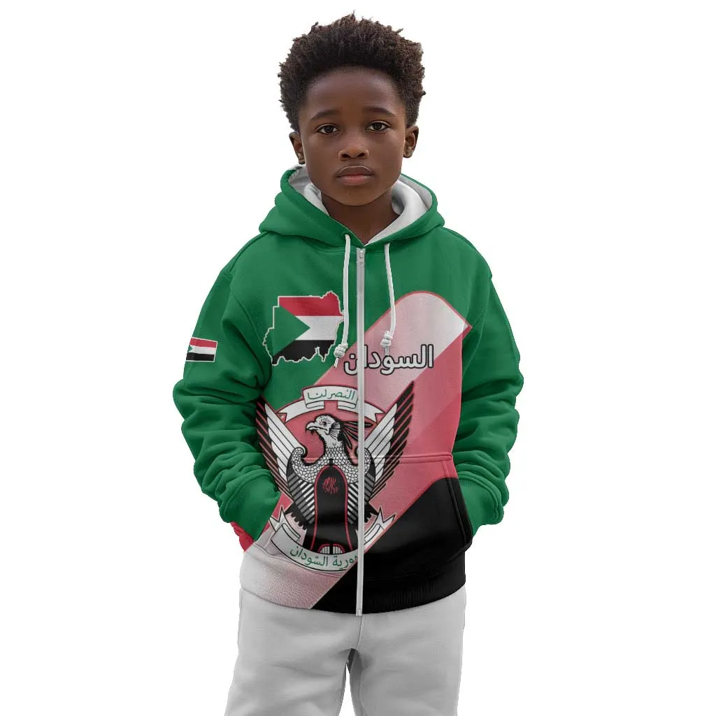 Personalized Sudan Kid Hoodie Coat Of Arms Flag Style LT15