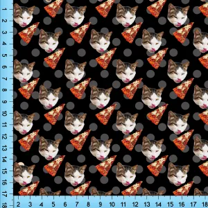 Pizza Cat Fabric Design Printed By the Yard. Perfect for Masks, Headbands, Craft Projects. Poplin, Gabardine, Broadcloth, Jersey