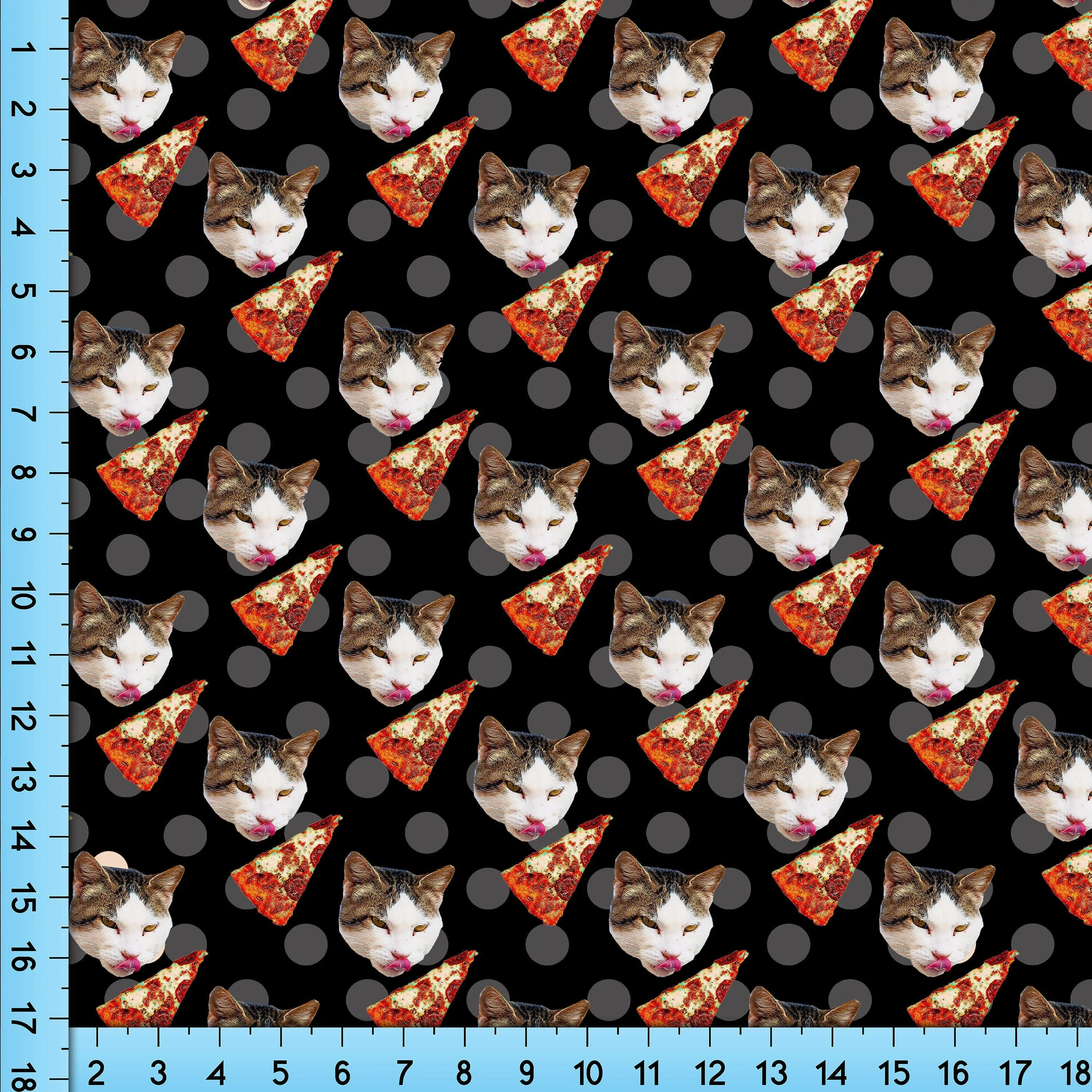Pizza Cat Fabric Design Printed By the Yard. Perfect for Masks, Headbands, Craft Projects. Poplin, Gabardine, Broadcloth, Jersey