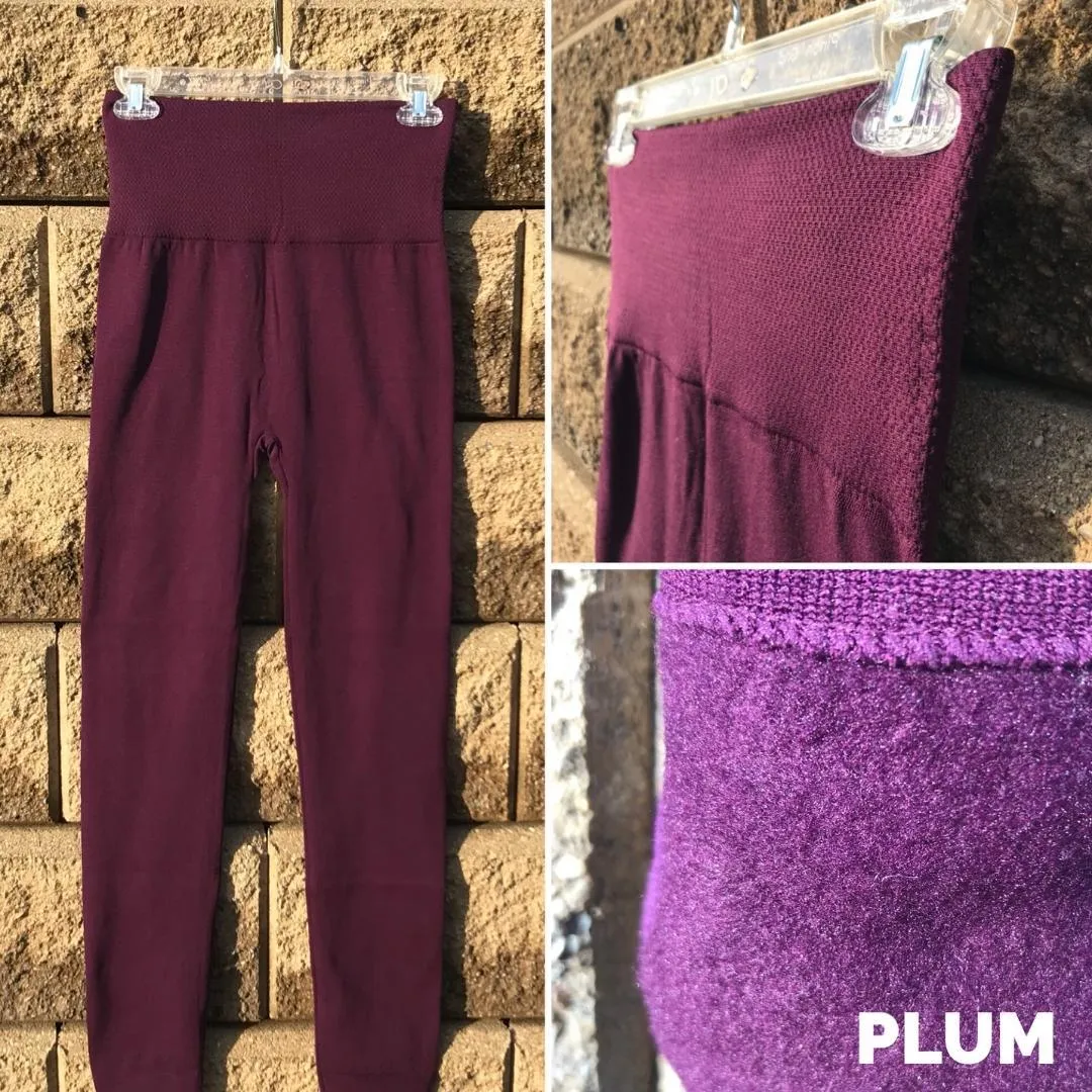 Plum High Rise Tummy Control Fleece Leggings - OS