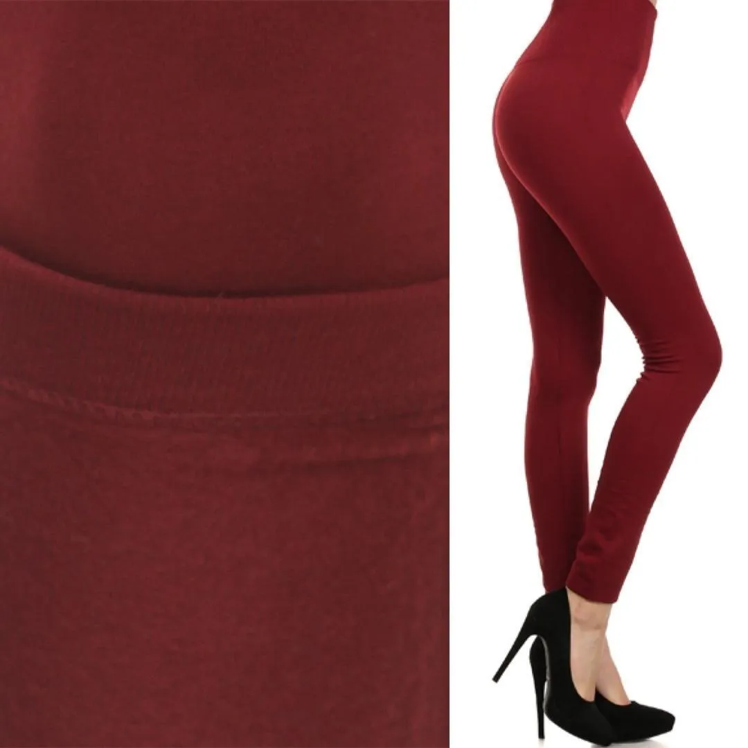 Plum High Rise Tummy Control Fleece Leggings - OS
