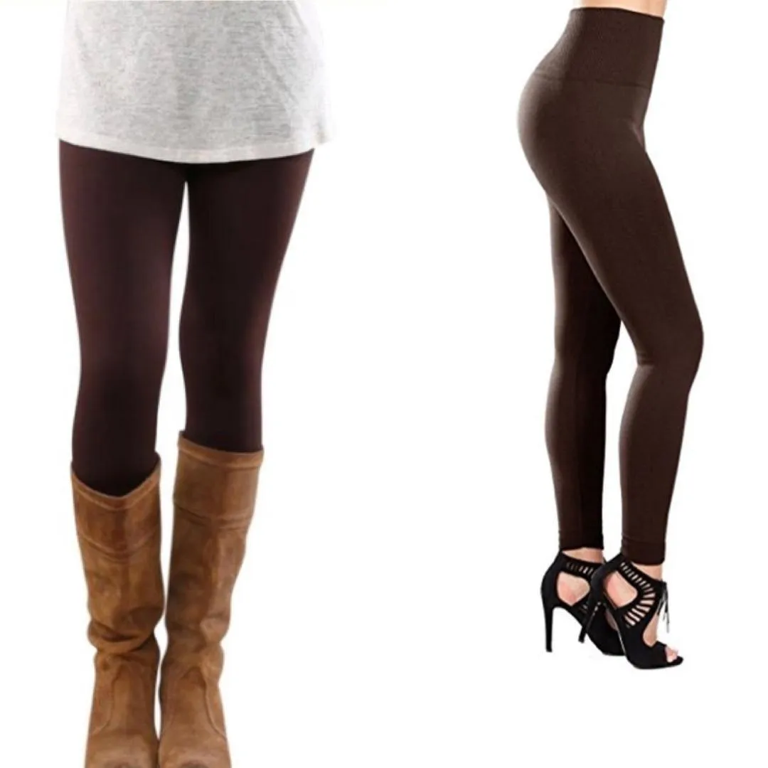 Plum High Rise Tummy Control Fleece Leggings - OS