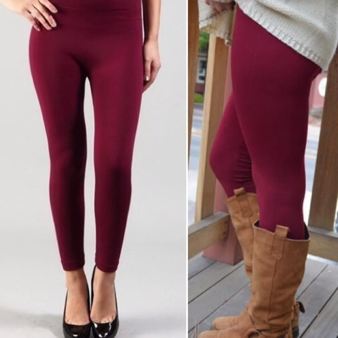 Plum High Rise Tummy Control Fleece Leggings - OS