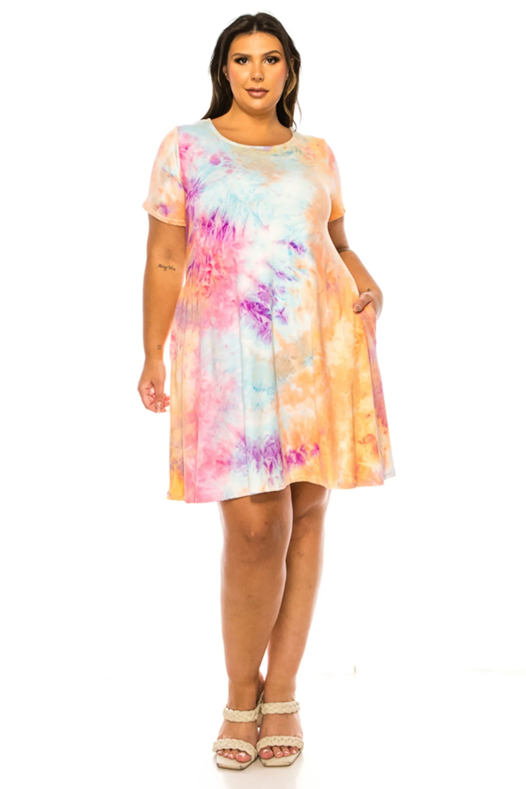 PLUS SIZE Printed Short Sleeve Dress with Round Neckline D765-X $10Each