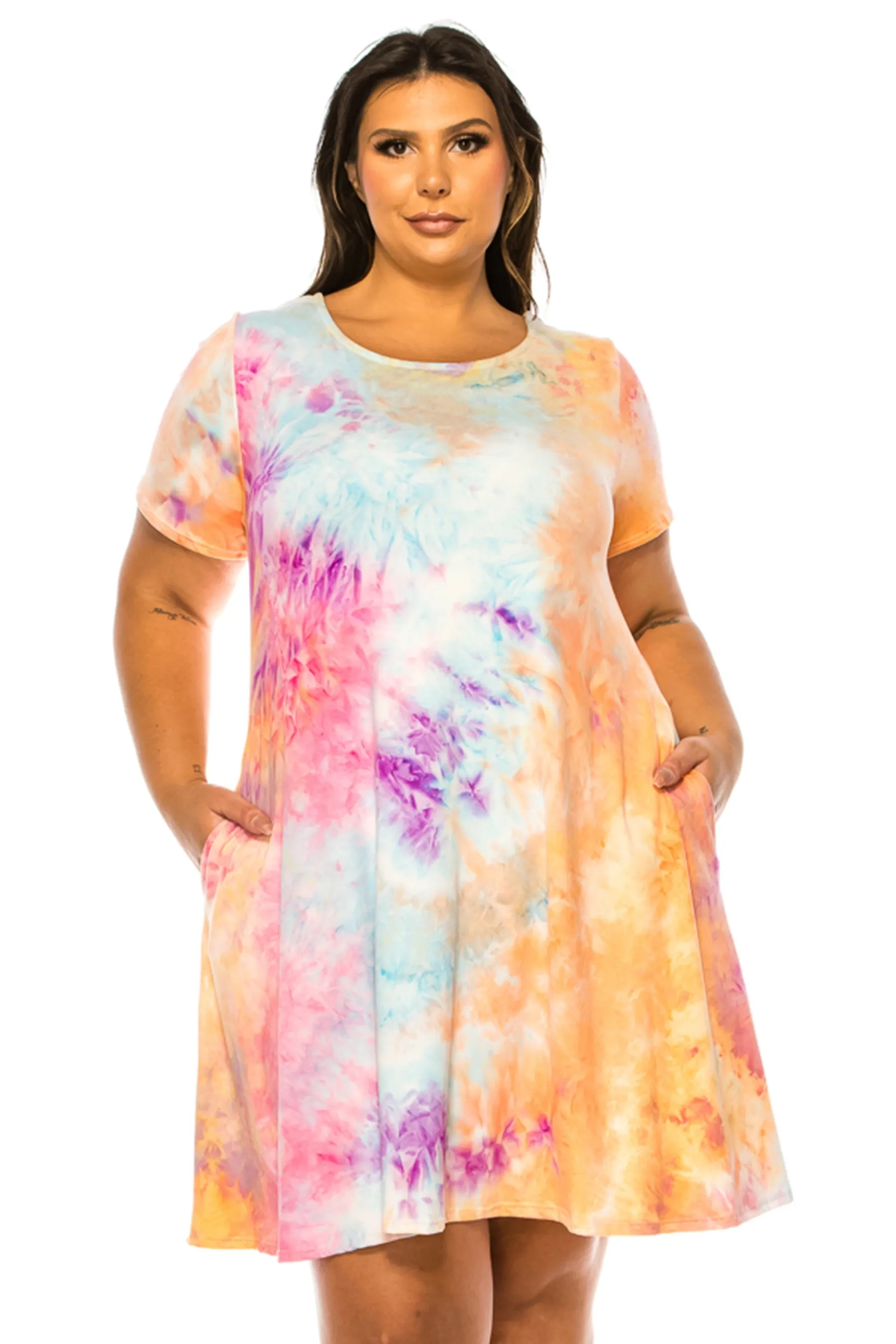 PLUS SIZE Printed Short Sleeve Dress with Round Neckline D765-X $10Each