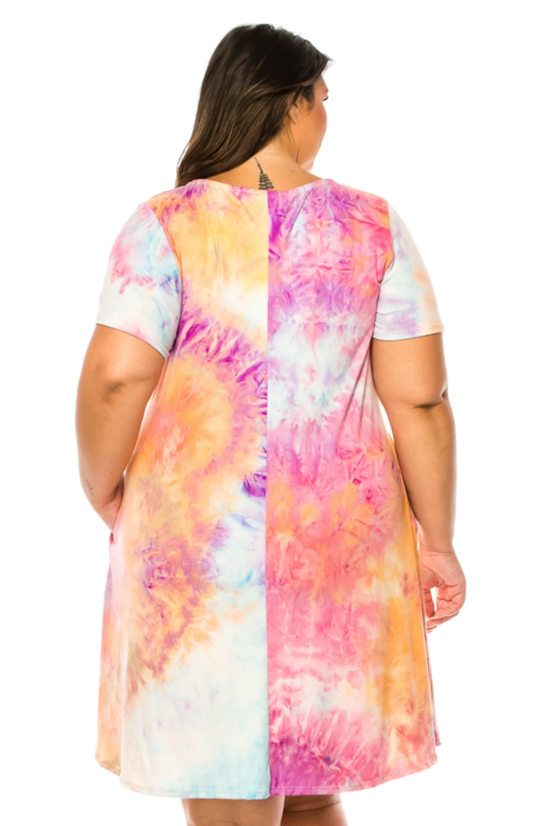 PLUS SIZE Printed Short Sleeve Dress with Round Neckline D765-X $10Each