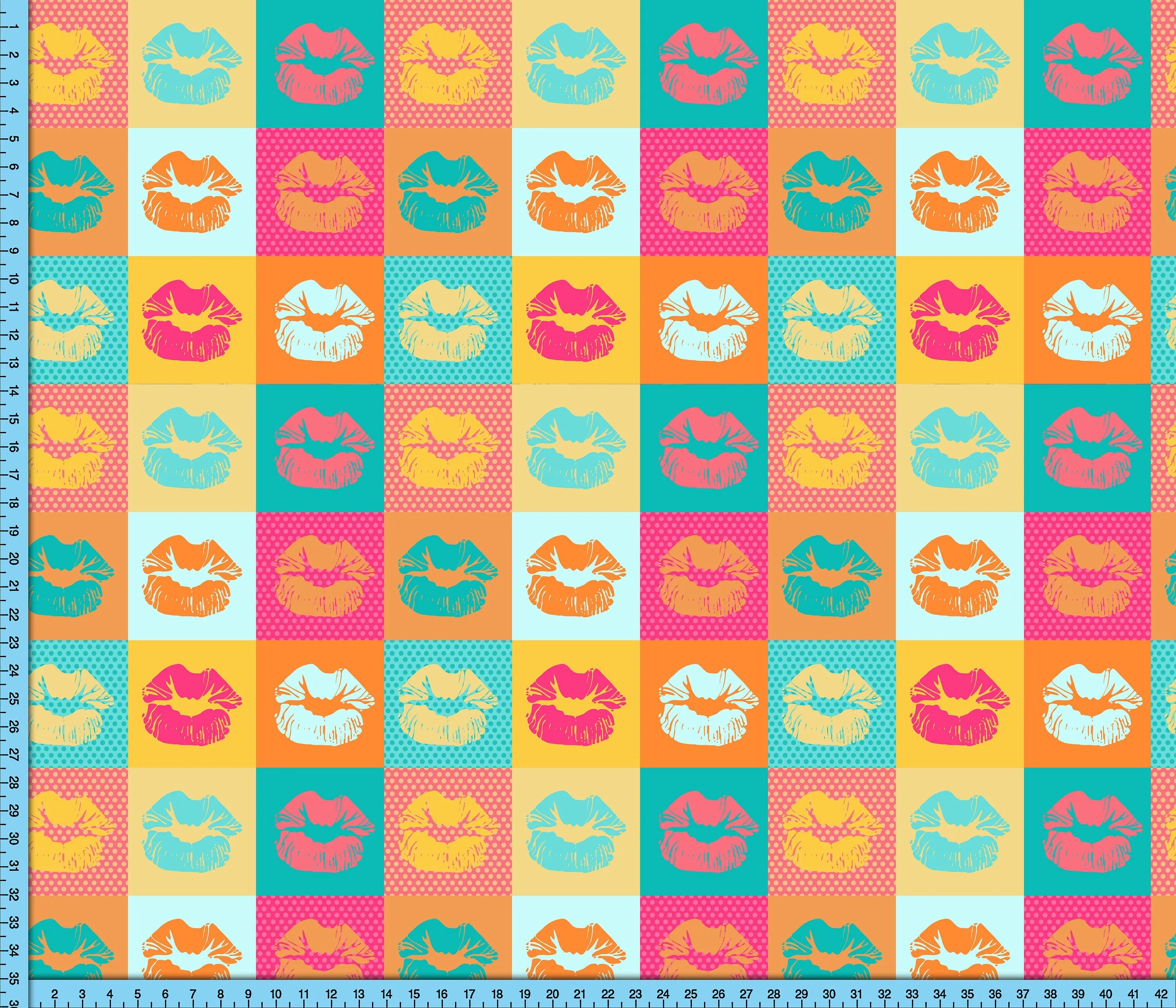 Pop Art Lips Fabric By The Yard, Pastel Fashion Colors Mouth Design Custom Printed on the fabric of your choice