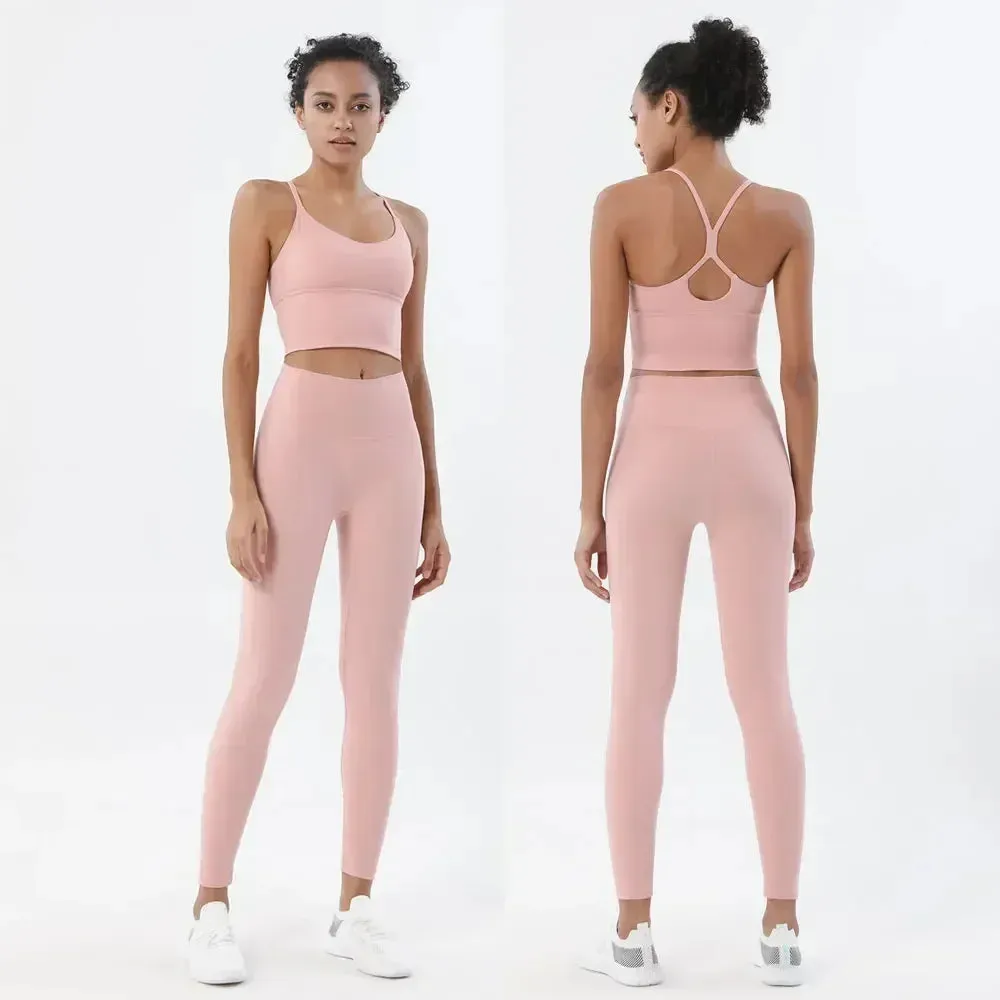 Premium Women's Gym Sports Bra & Leggings Set – High Waist, Breathable, Quick-Drying Naked Feeling Fitness Outfit, Yoga & Workout Apparel, 80% Nylon, 20% Elastane