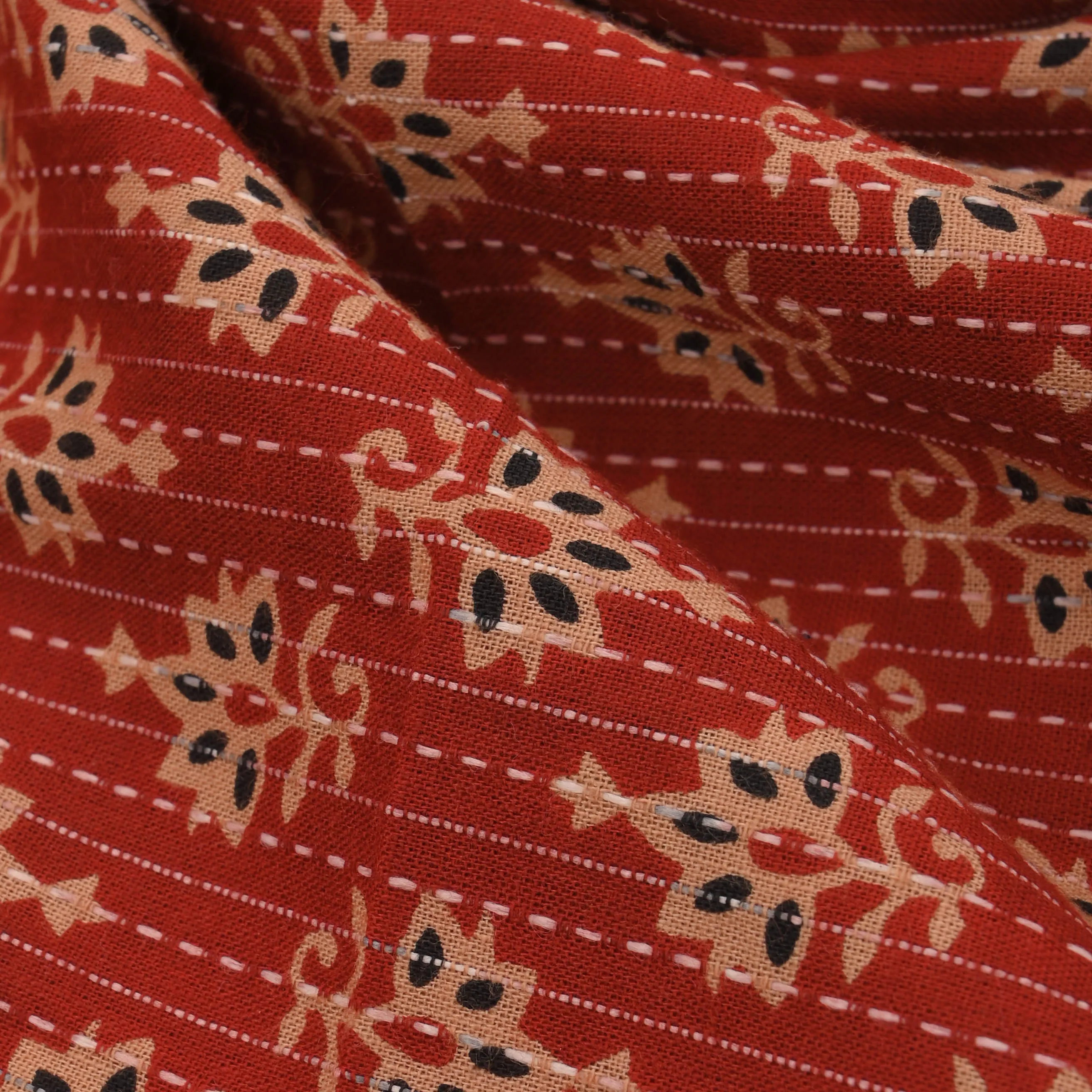 Prismatic Red Ajrakh Printed Cotton Fabric
