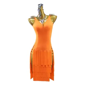 Professional Orange fringe Latin dance dresses for women girls kids salsa rumba chacha dance competition shows dresses  flower costumes