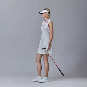 Quarter Zip Polo Dress White/Sport Red