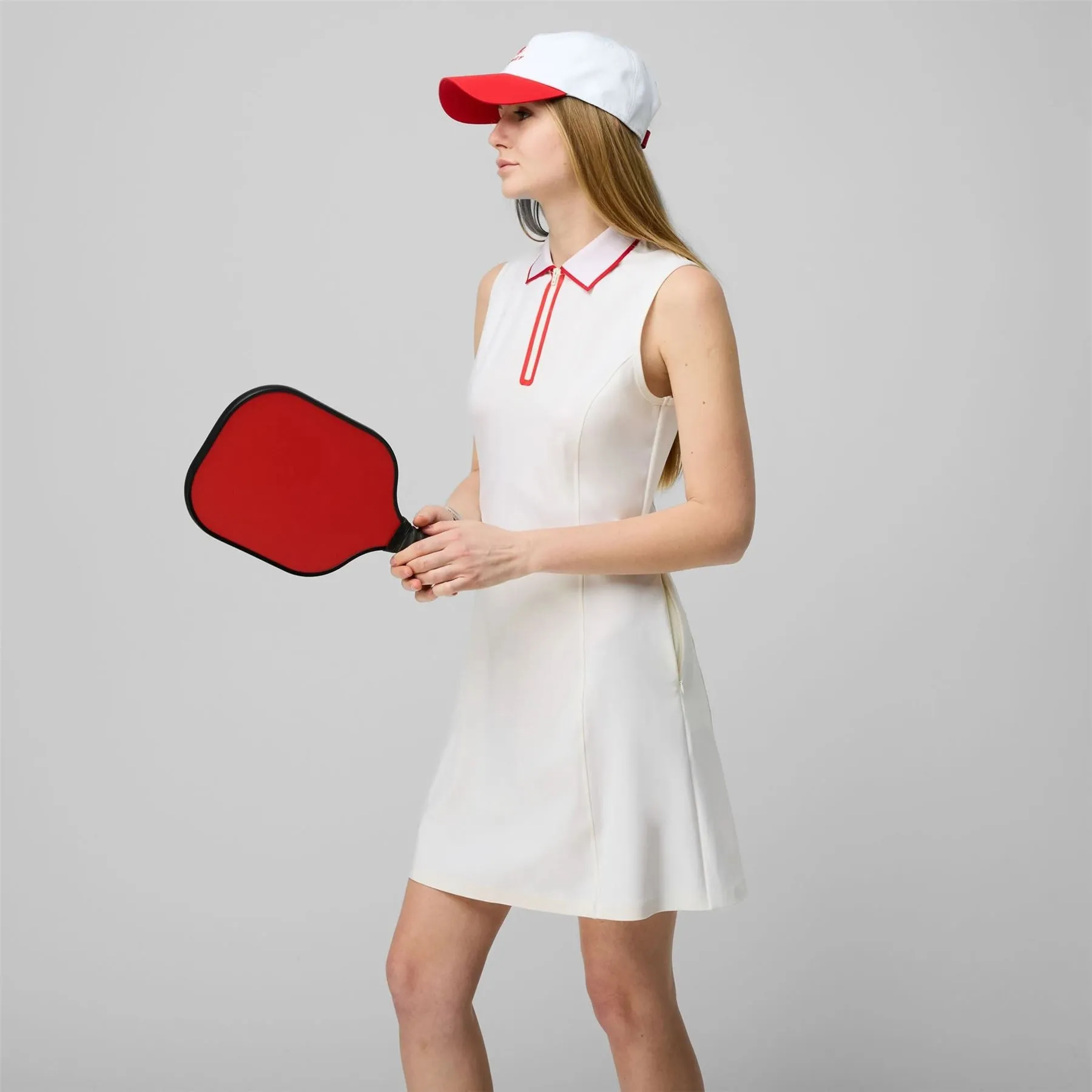 Quarter Zip Polo Dress White/Sport Red