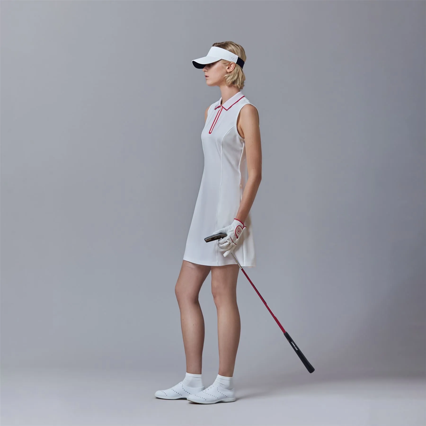 Quarter Zip Polo Dress White/Sport Red