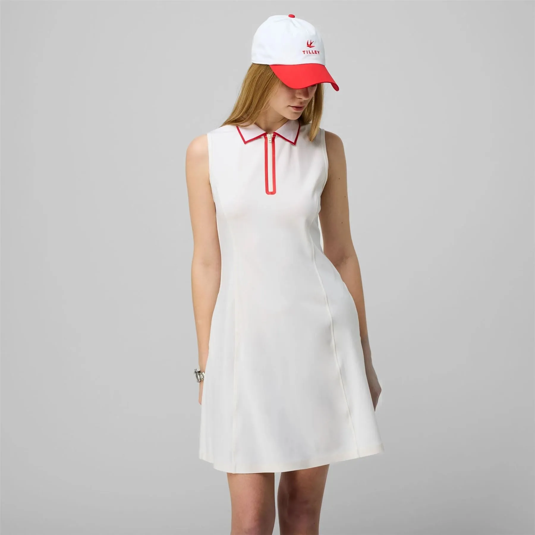 Quarter Zip Polo Dress White/Sport Red