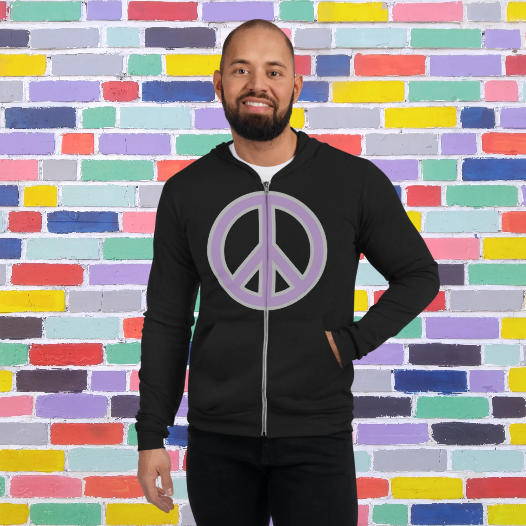 "PEACE" Unisex Lightweight Zip Hoodie (Lavender Theme)