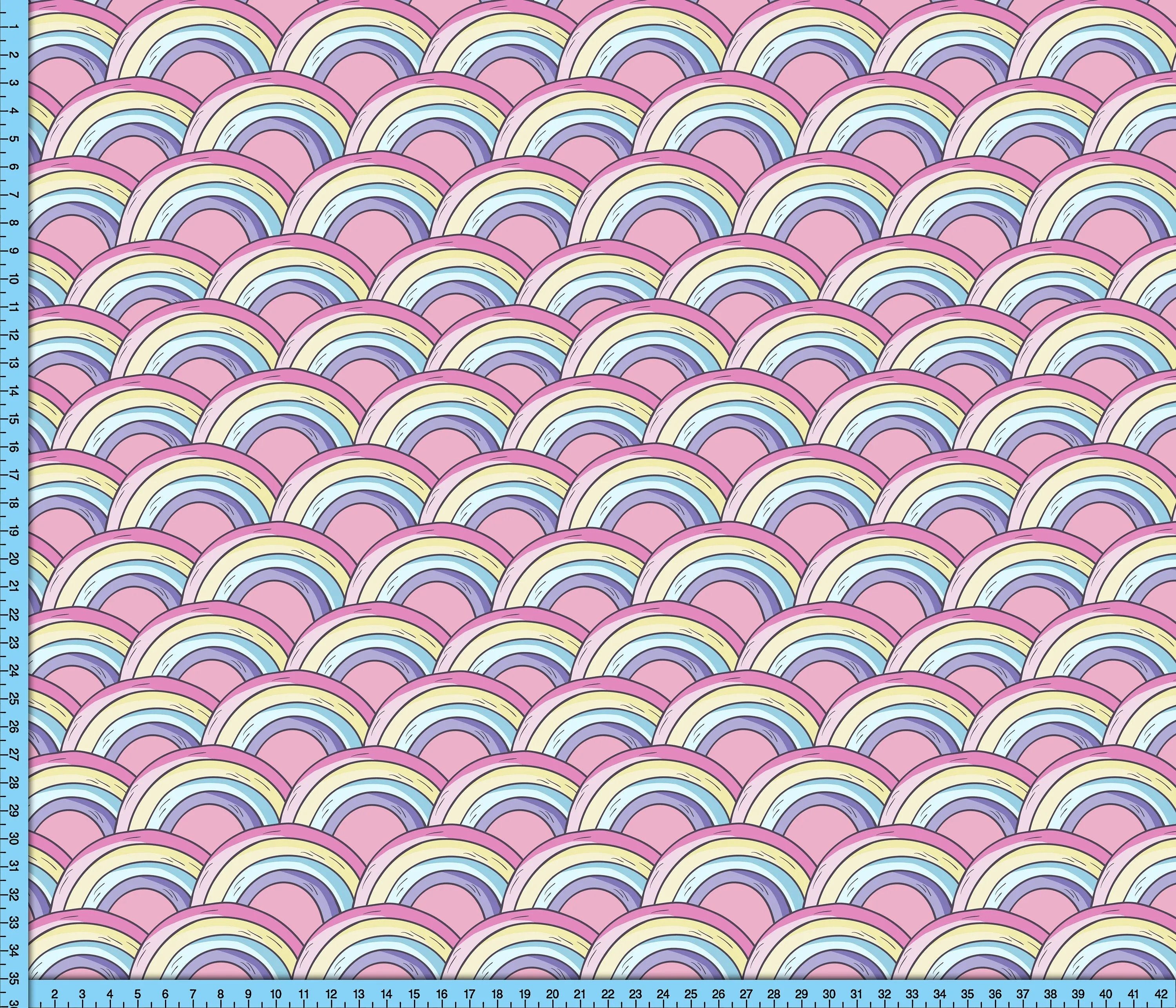 Rainbow Pink Fabric By The Yard, Pastel Colors Pink, Yellow and Blue Custom Printed on the fabric of your choice