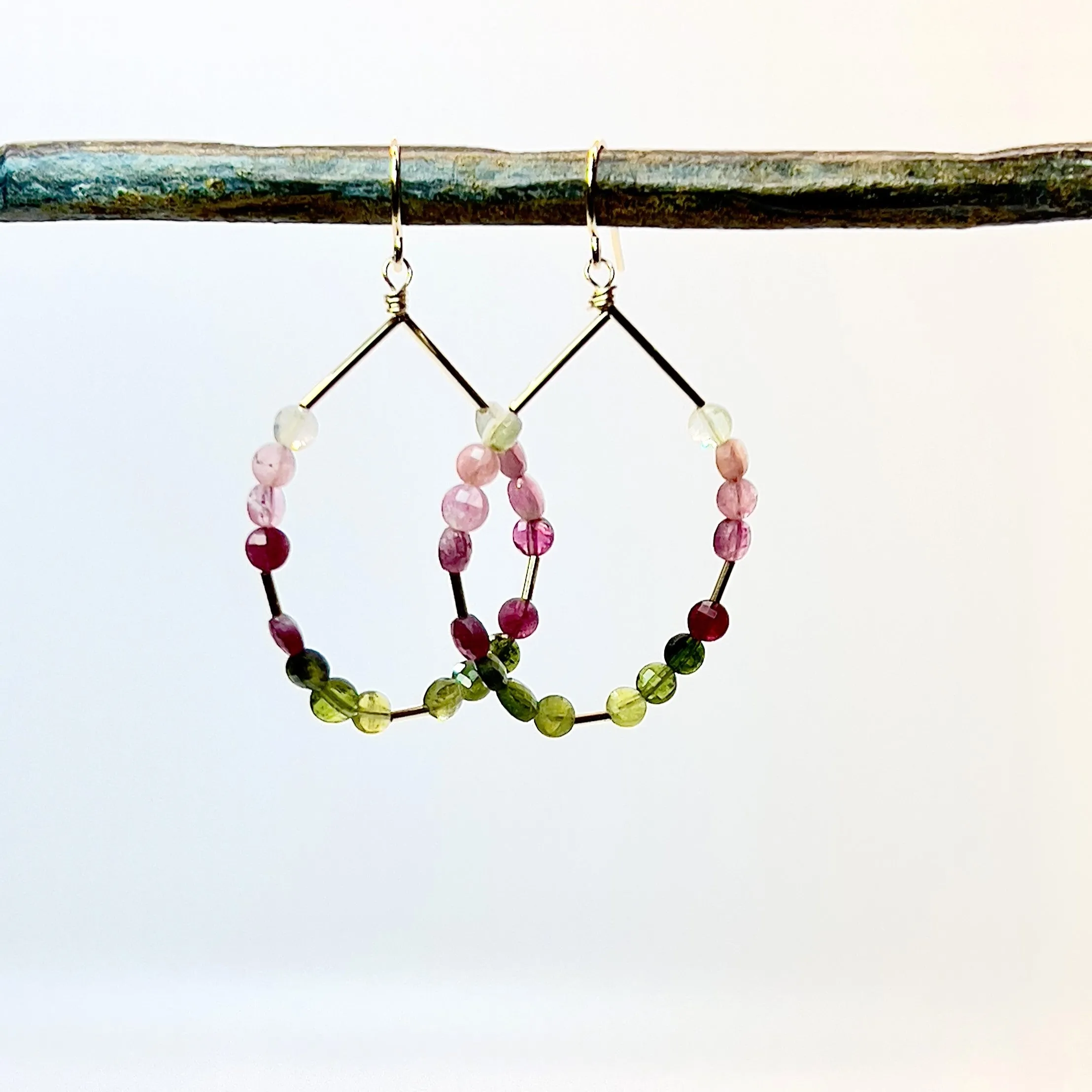 Rainbow Tourmaline Dangly Hoops