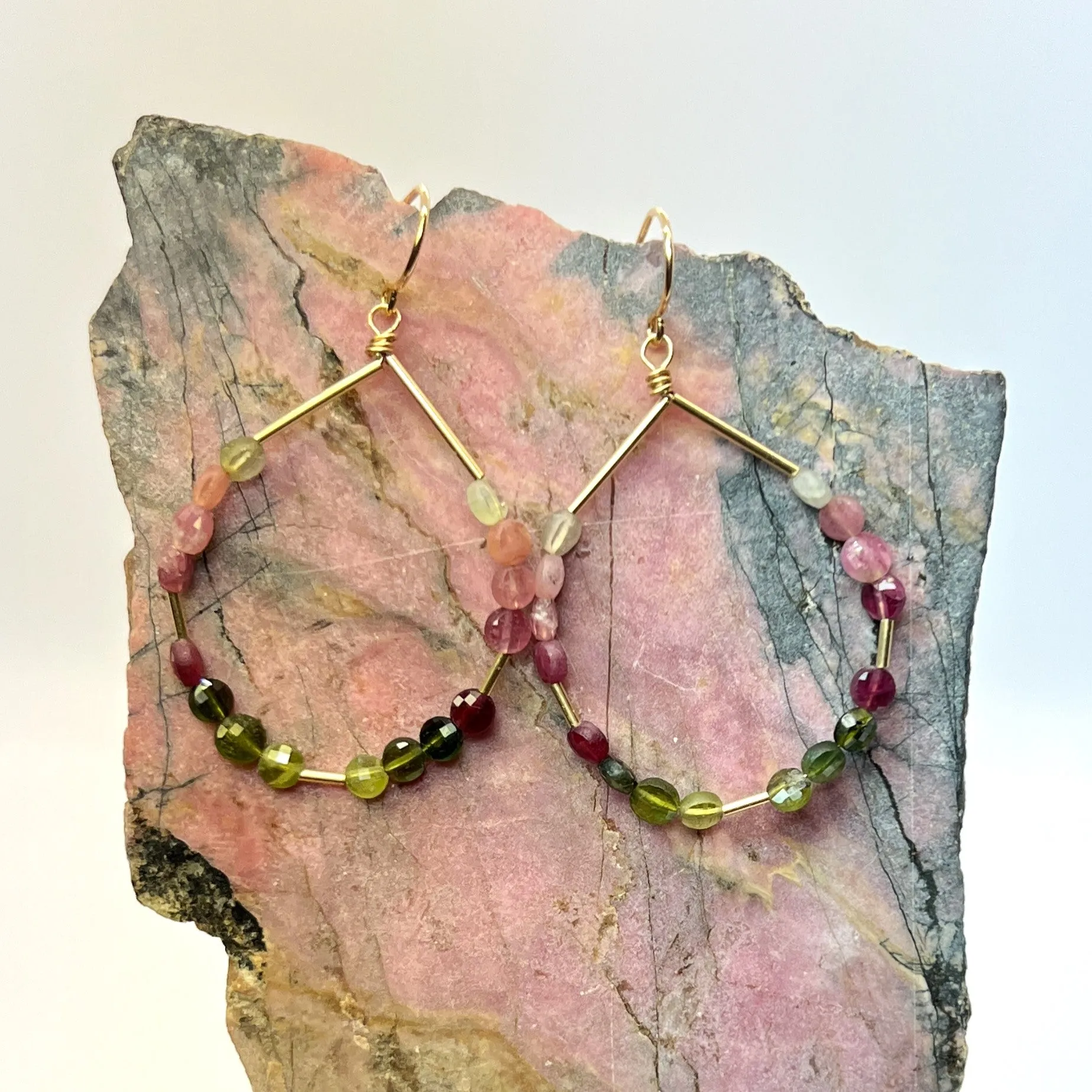 Rainbow Tourmaline Dangly Hoops