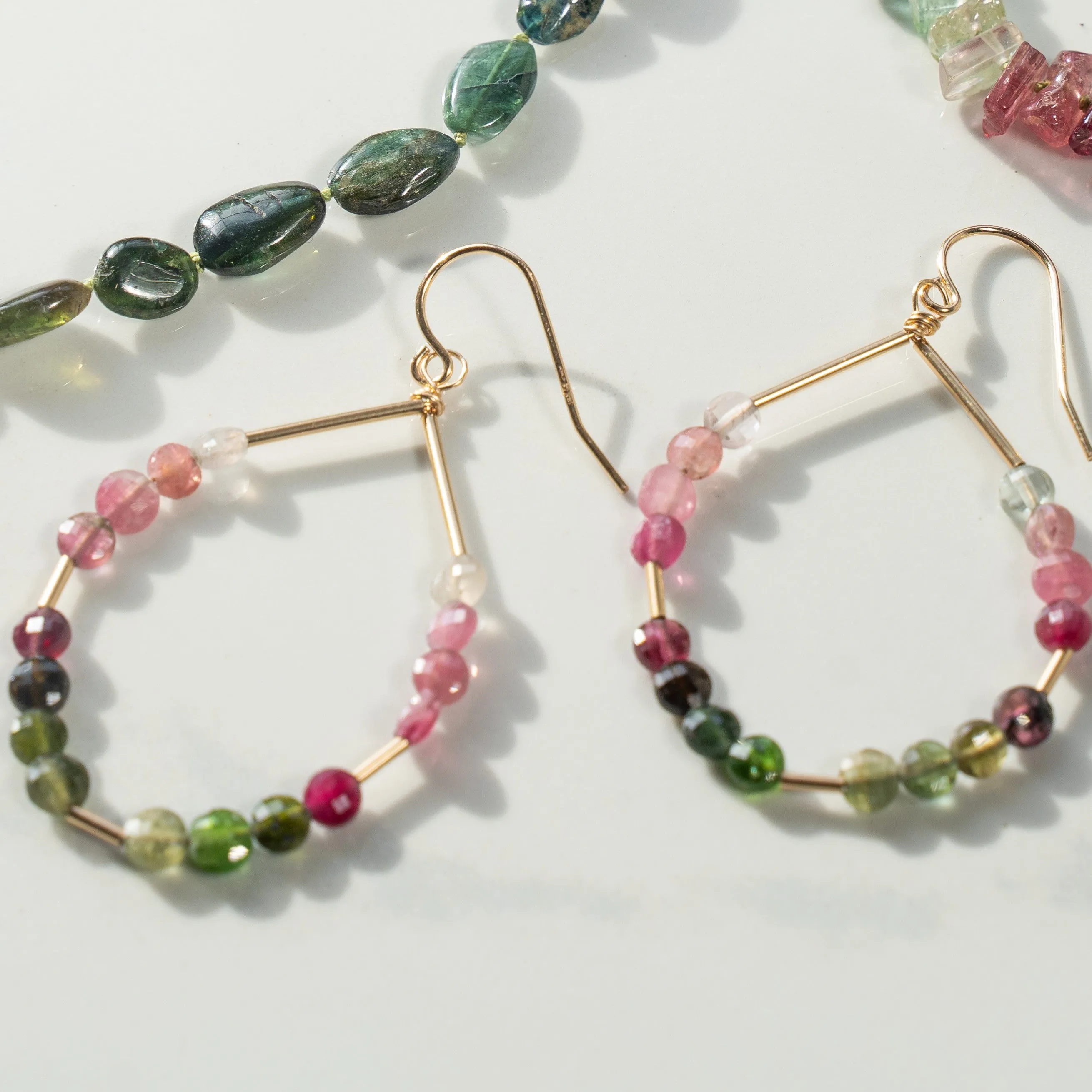 Rainbow Tourmaline Dangly Hoops