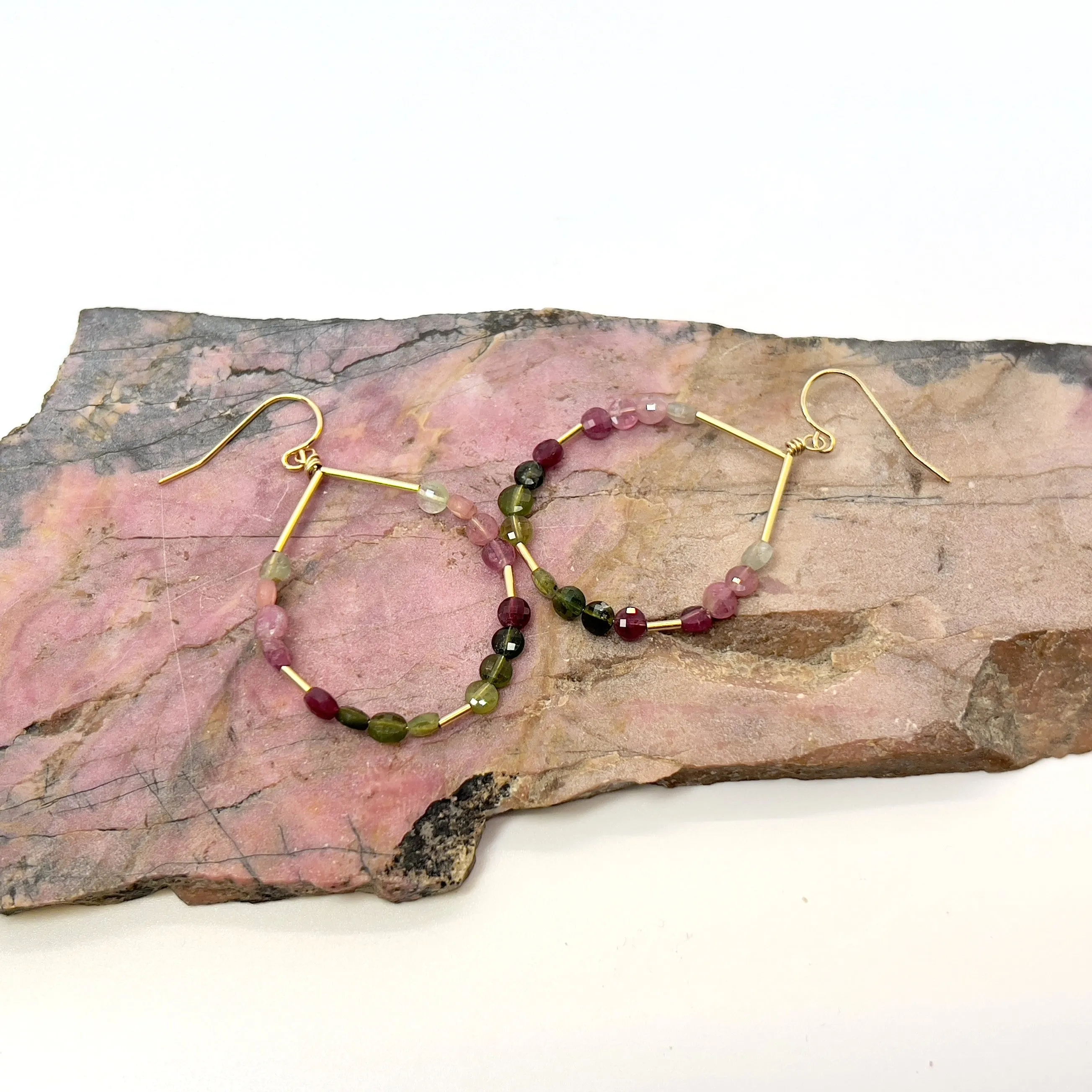 Rainbow Tourmaline Dangly Hoops