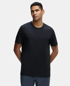 Recycled Microfiber Elastane Stretch Fabric Round Neck Half Sleeve Breathable Mesh T-Shirt - Black