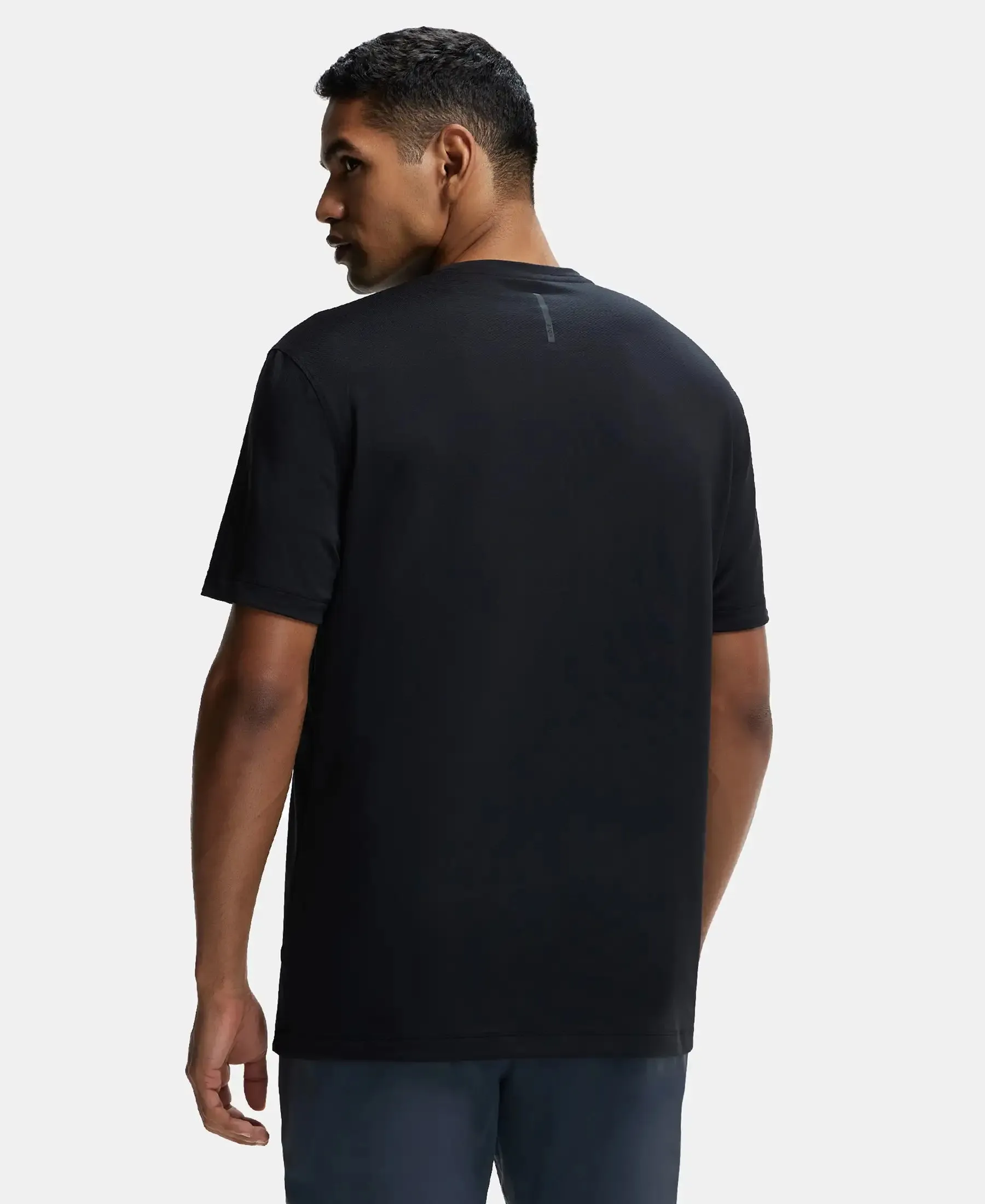 Recycled Microfiber Elastane Stretch Fabric Round Neck Half Sleeve Breathable Mesh T-Shirt - Black