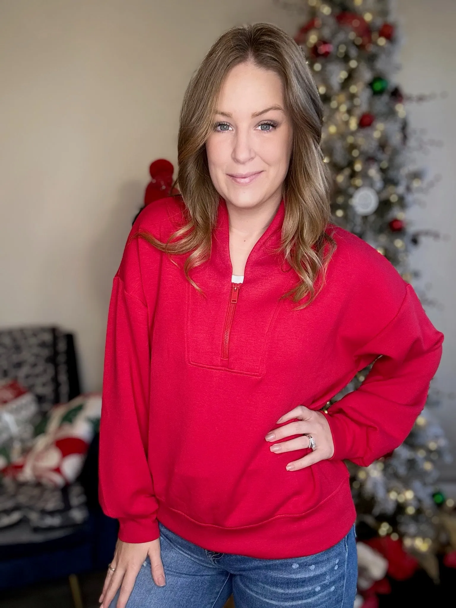 Red Scuba Half Zip Sweater