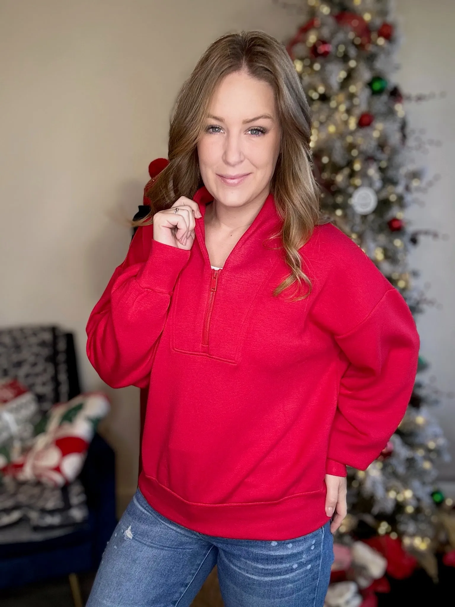 Red Scuba Half Zip Sweater