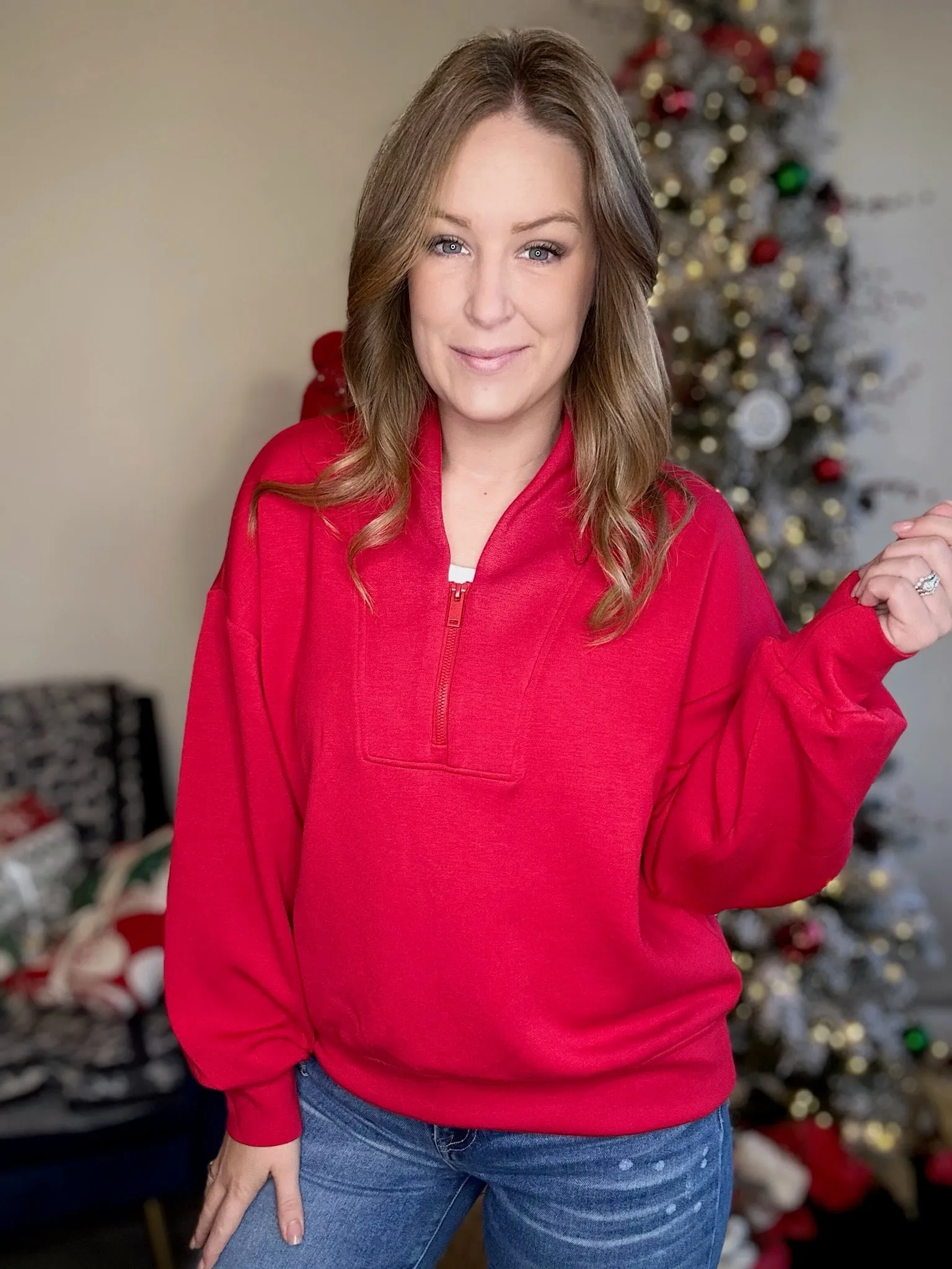 Red Scuba Half Zip Sweater