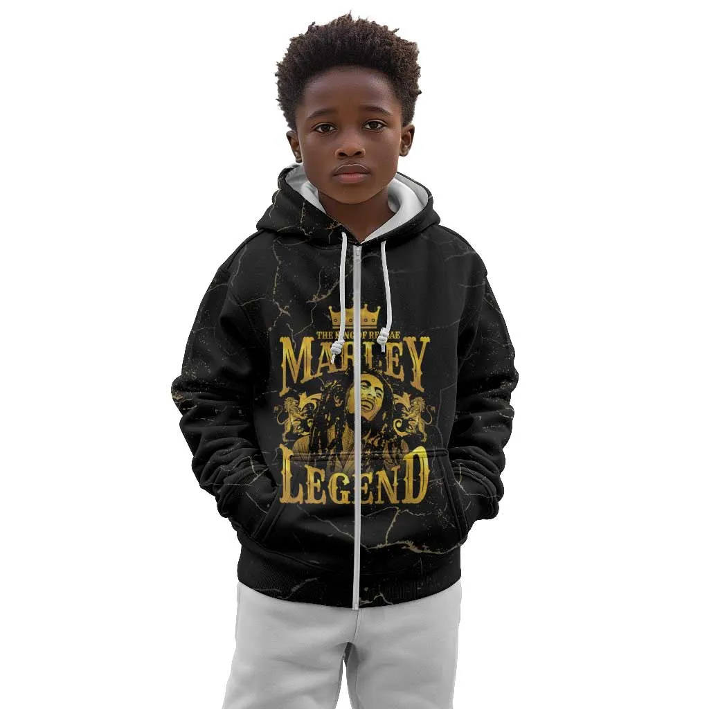 Reggae King Marley Kid Hoodie Gold Lion LT05