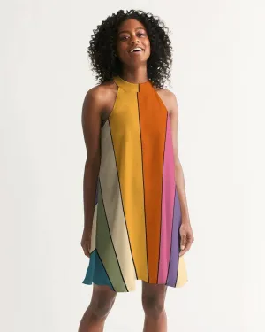 Retro Sun Rays Halter Dress