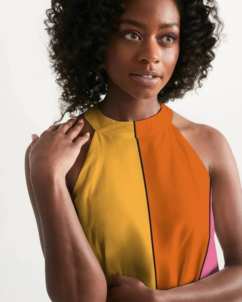 Retro Sun Rays Halter Dress