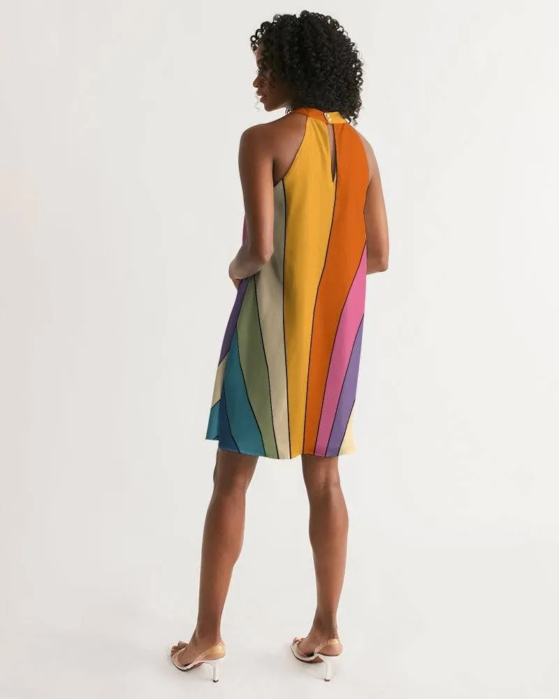 Retro Sun Rays Halter Dress