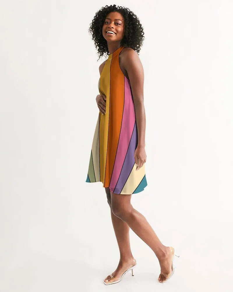 Retro Sun Rays Halter Dress