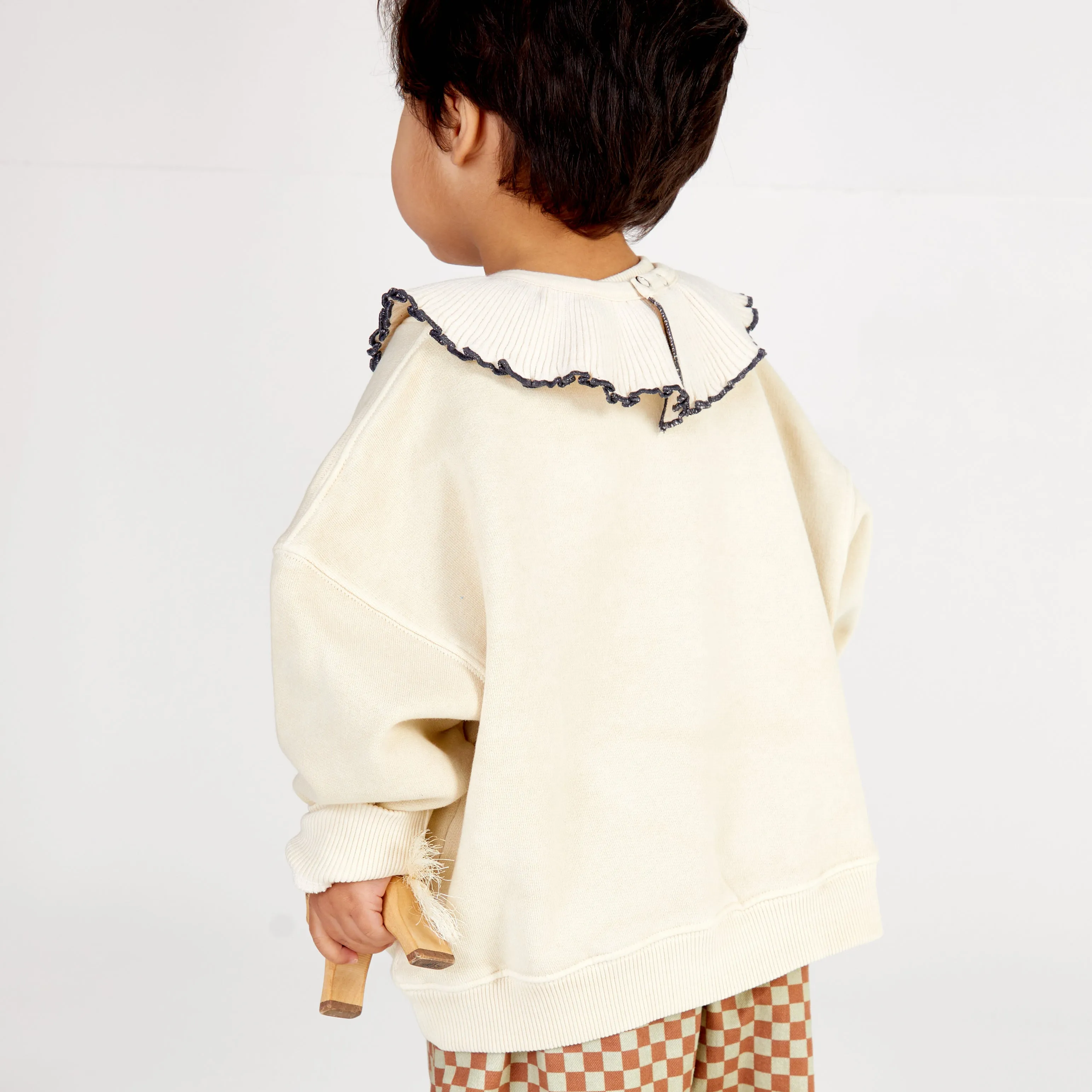 Rib Knit Detachable Frilled Collar (Oat)