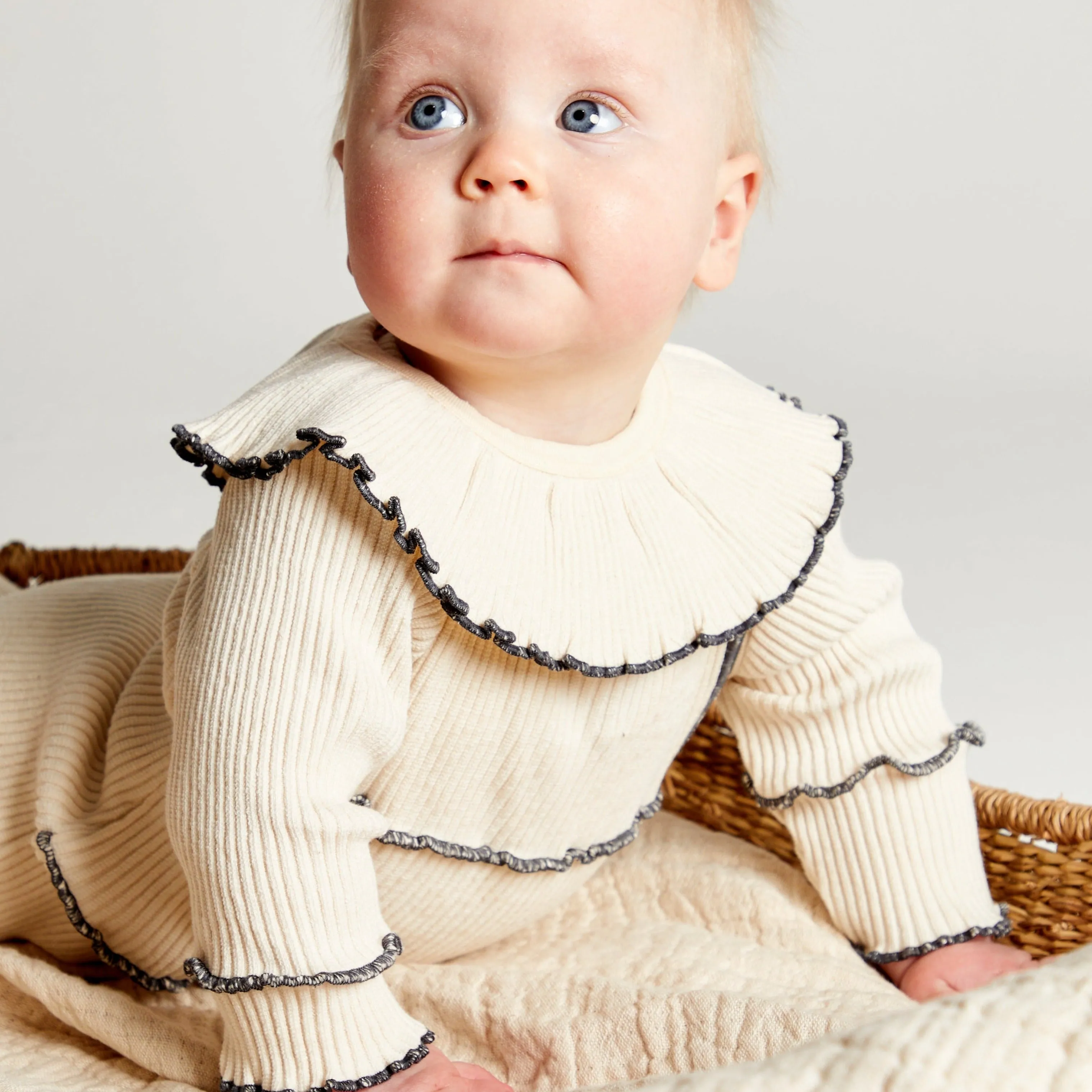 Rib Knit Detachable Frilled Collar (Oat)