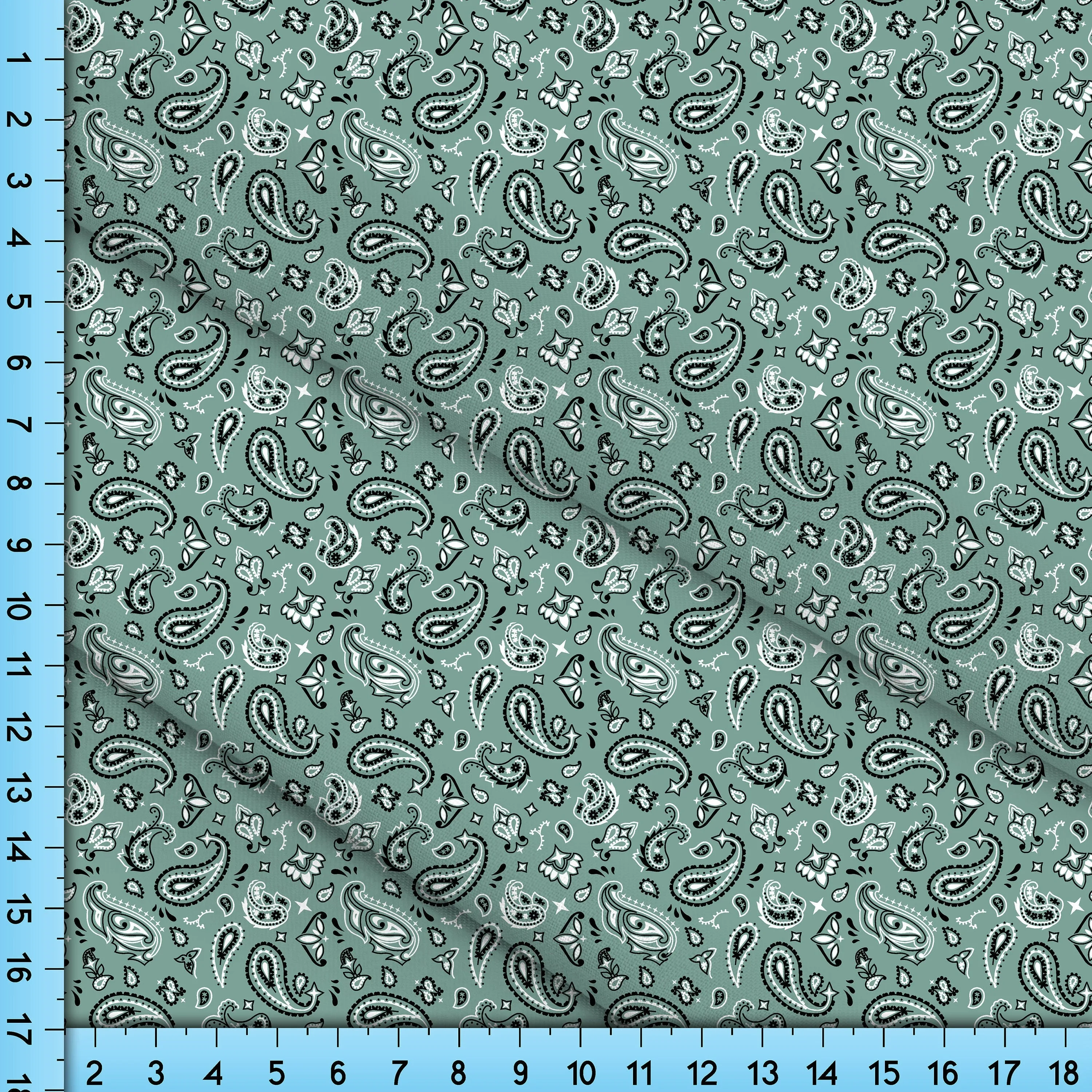 Sage Green Paisley Bandana Fabric, Pastel Printed Cloth By the Yard