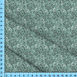 Sage Green Paisley Bandana Fabric, Pastel Printed Cloth By the Yard